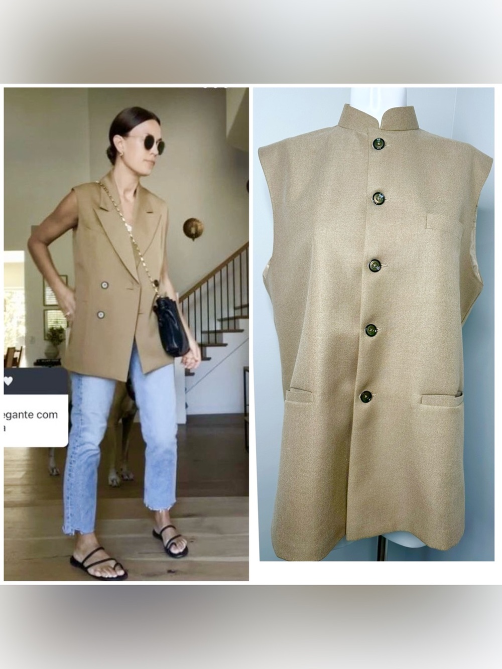 Sleeveless  tan  Buttoned  Vest jacket 42